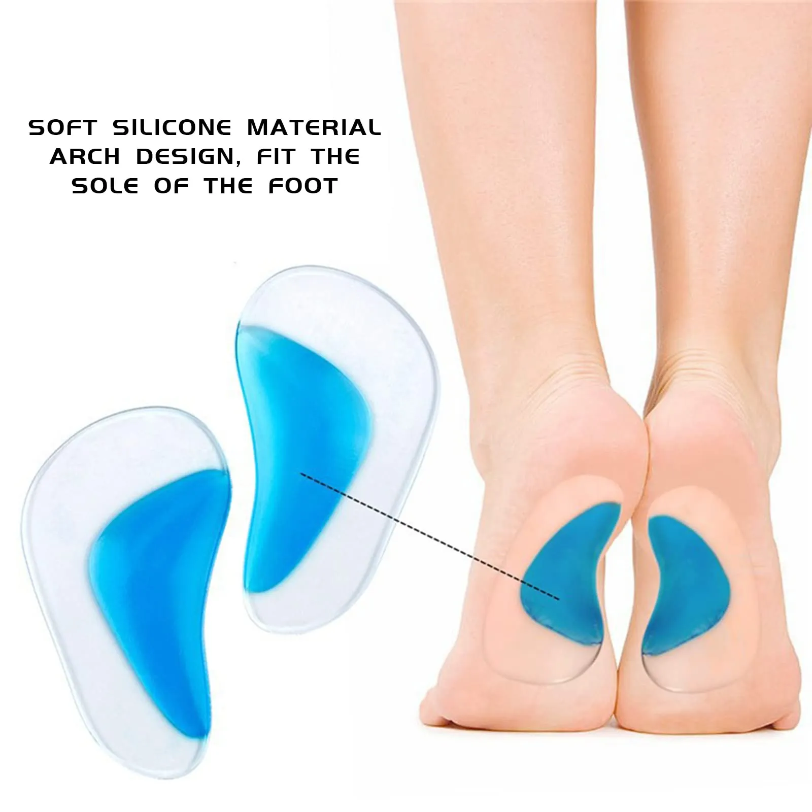 2 Pairs High Arch Support Insoles Gel Insoles Orthopedic Flat Feet Insoles Plantar Fasciitis Insoles High Heel Cushion Pads for Women Men (Blue) Blue