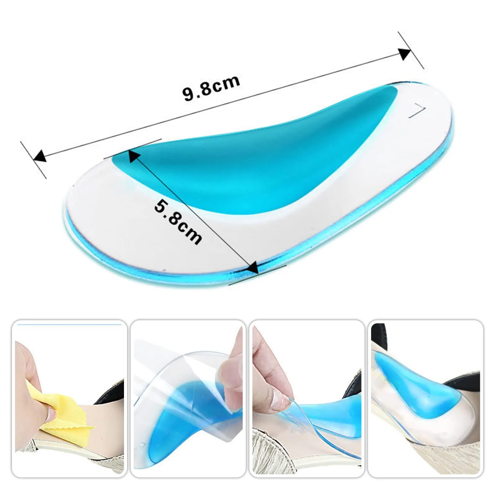 2 Pairs High Arch Support Insoles Gel Insoles Orthopedic Flat Feet Insoles Plantar Fasciitis Insoles High Heel Cushion Pads for Women Men (Blue) Blue