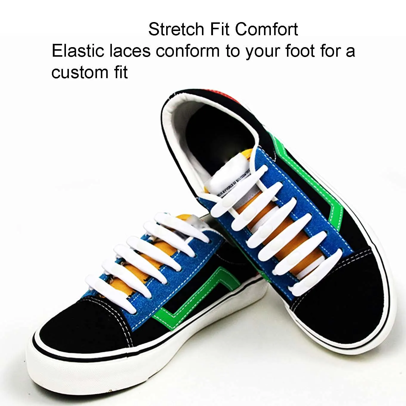 2Pair Elastic No Tie Shoelaces,Sneakers,One Size Fits All Adult Kids Shoes Black grey 2pairs