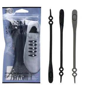 2Pair Elastic No Tie Shoelaces,Sneakers,One Size Fits All Adult Kids Shoes Black grey 2pairs