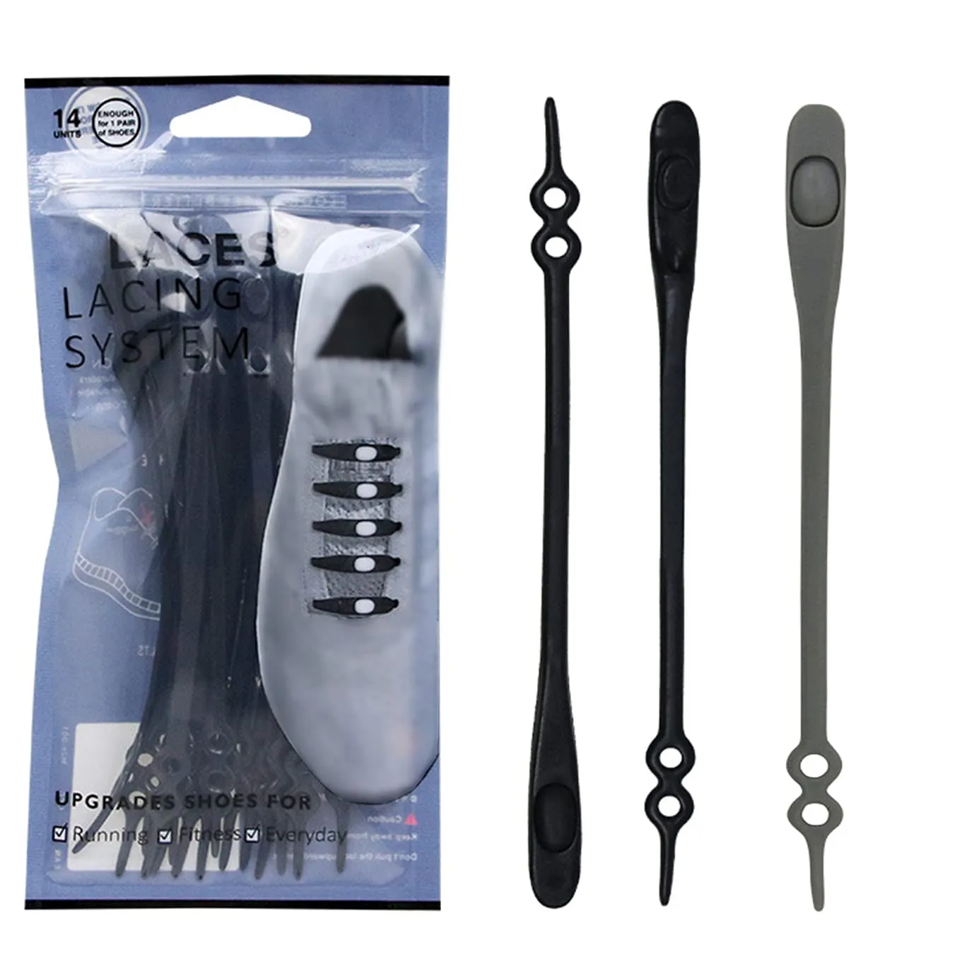 2Pair Elastic No Tie Shoelaces,Sneakers,One Size Fits All Adult Kids Shoes Black grey 2pairs