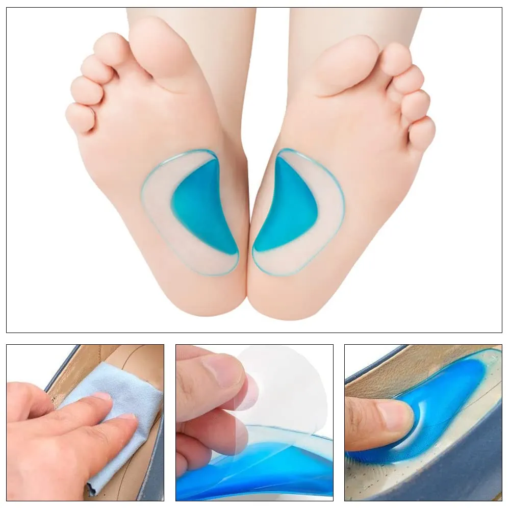 4 Pairs Flat Foot Arch Support Insoles Silicone Orthotic Arch Support Insoles Gel High Heel Inserts Cushion Clear Gel Arch Support Insoles for Women Men