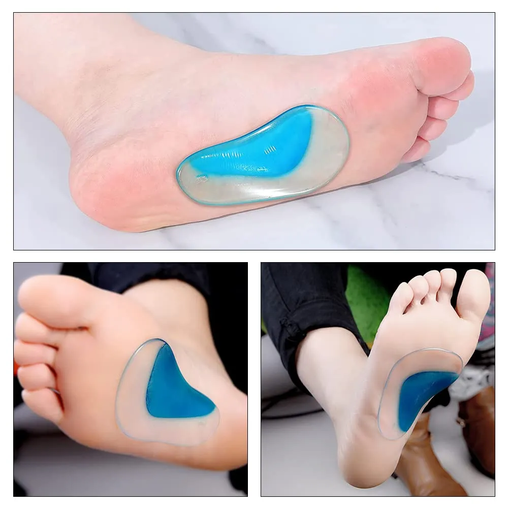 4 Pairs Flat Foot Arch Support Insoles Silicone Orthotic Arch Support Insoles Gel High Heel Inserts Cushion Clear Gel Arch Support Insoles for Women Men