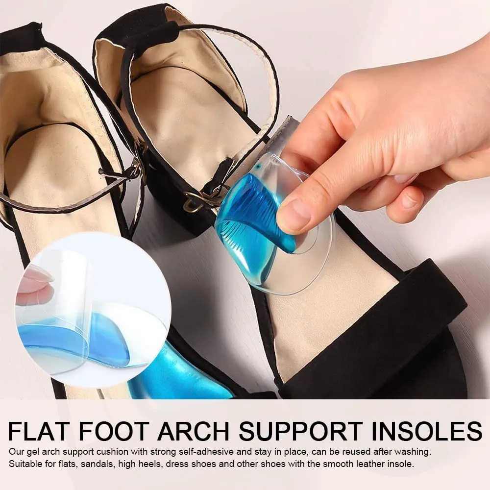 4 Pairs Flat Foot Arch Support Insoles Silicone Orthotic Arch Support Insoles Gel High Heel Inserts Cushion Clear Gel Arch Support Insoles for Women Men