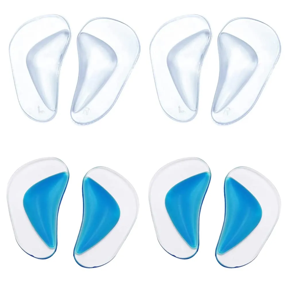 4 Pairs Flat Foot Arch Support Insoles Silicone Orthotic Arch Support Insoles Gel High Heel Inserts Cushion Clear Gel Arch Support Insoles for Women Men