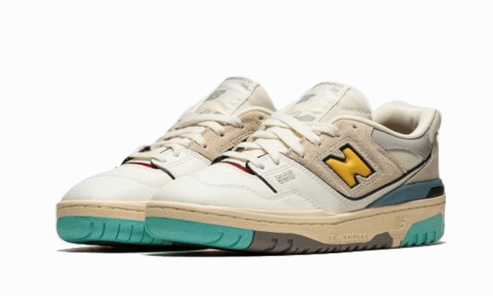 New Balance 550 Sea Salt Yellow perforated panels