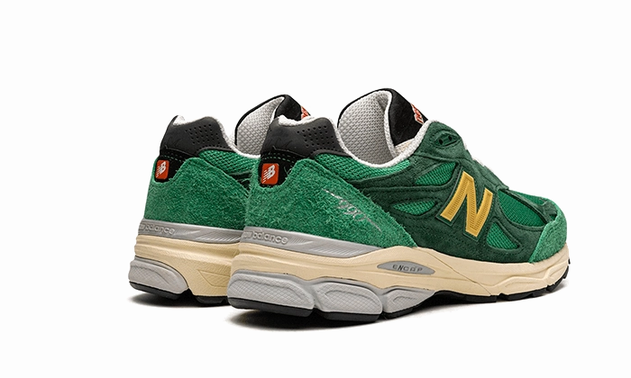 New Balance 990 V3 MiUSA Teddy Santis Green Gold Sneaker Display