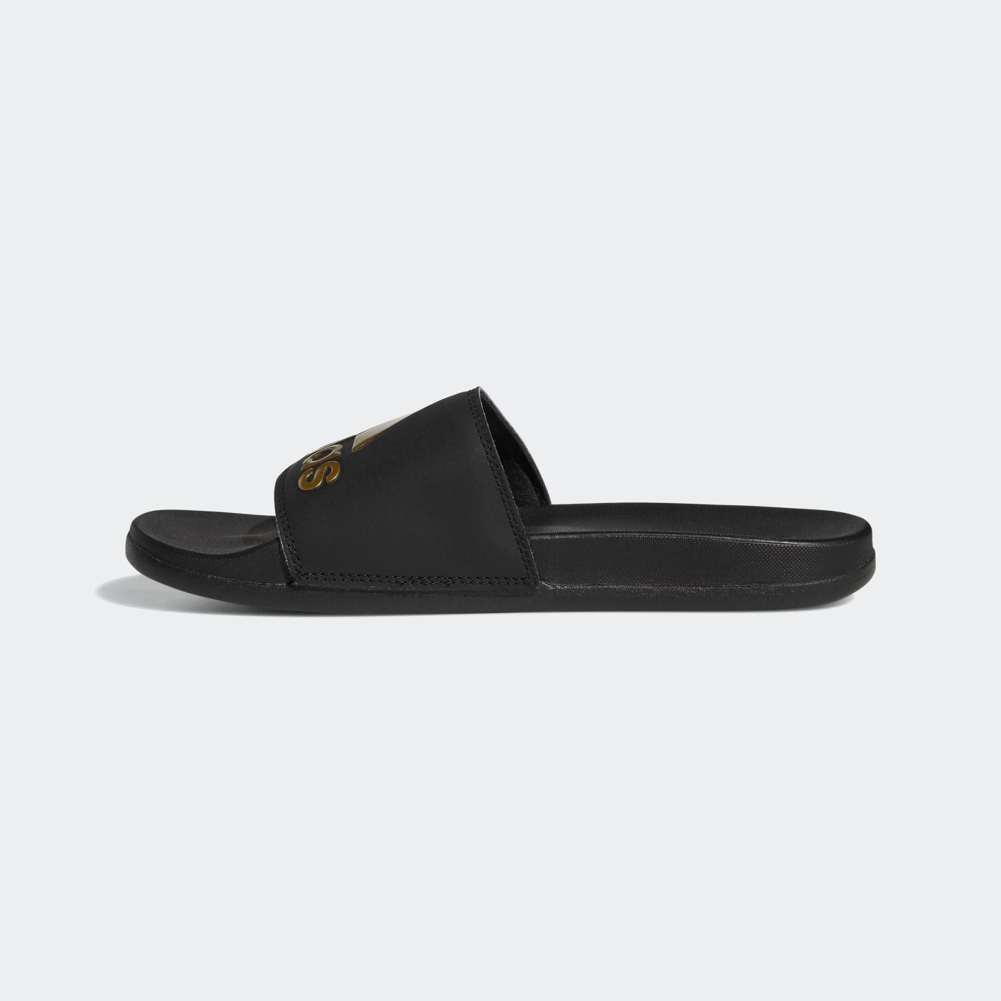 Adidas Adilette Cloudfoam Comfort Slides 3 Stripe Logo (Core Black/Metallic Gold)(EG1850)