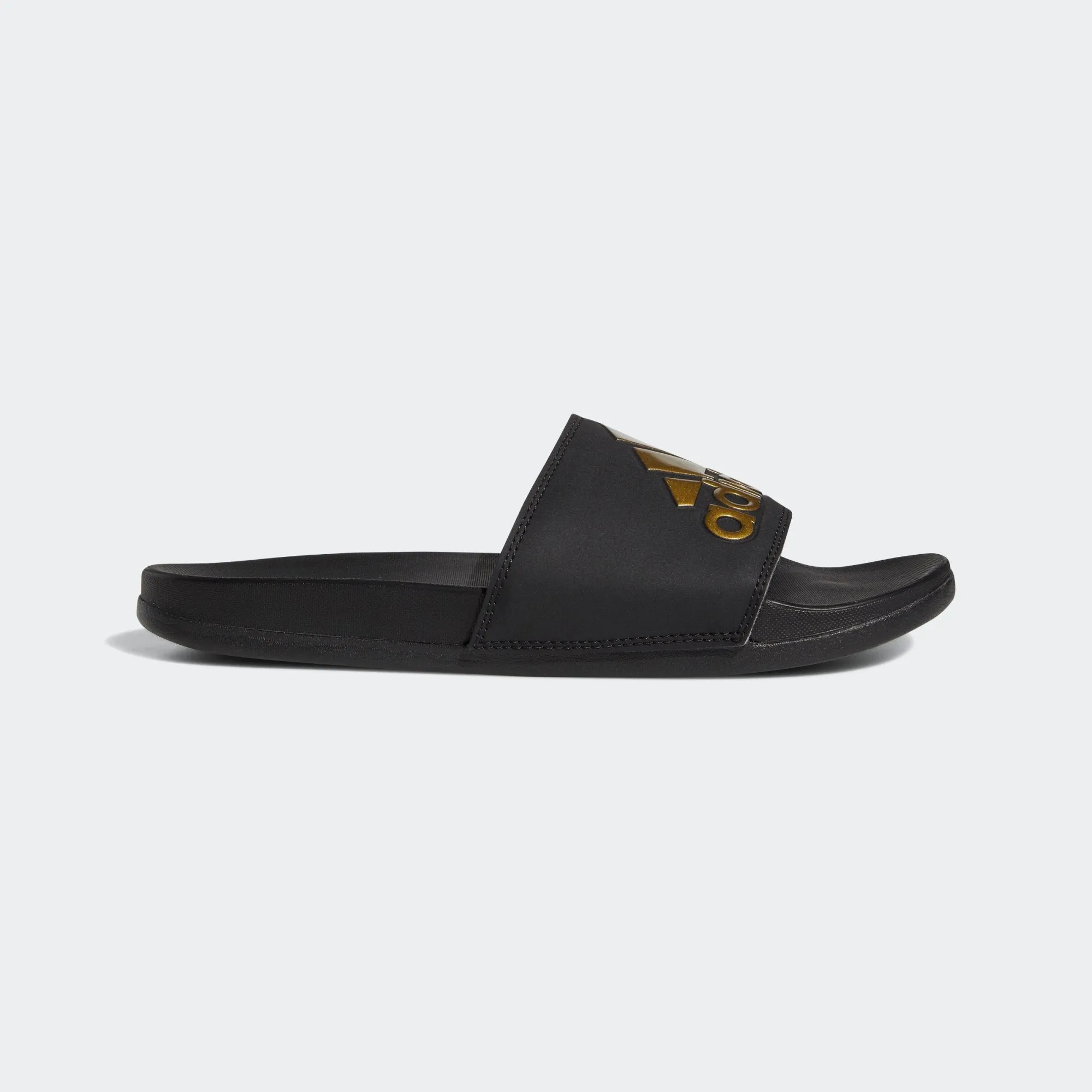 Adidas Adilette Cloudfoam Comfort Slides 3 Stripe Logo (Core Black/Metallic Gold)(EG1850)