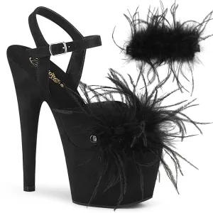 ADORE-709F Pleasers 7 Inch Heel Black Feather Pole Dancing Heels