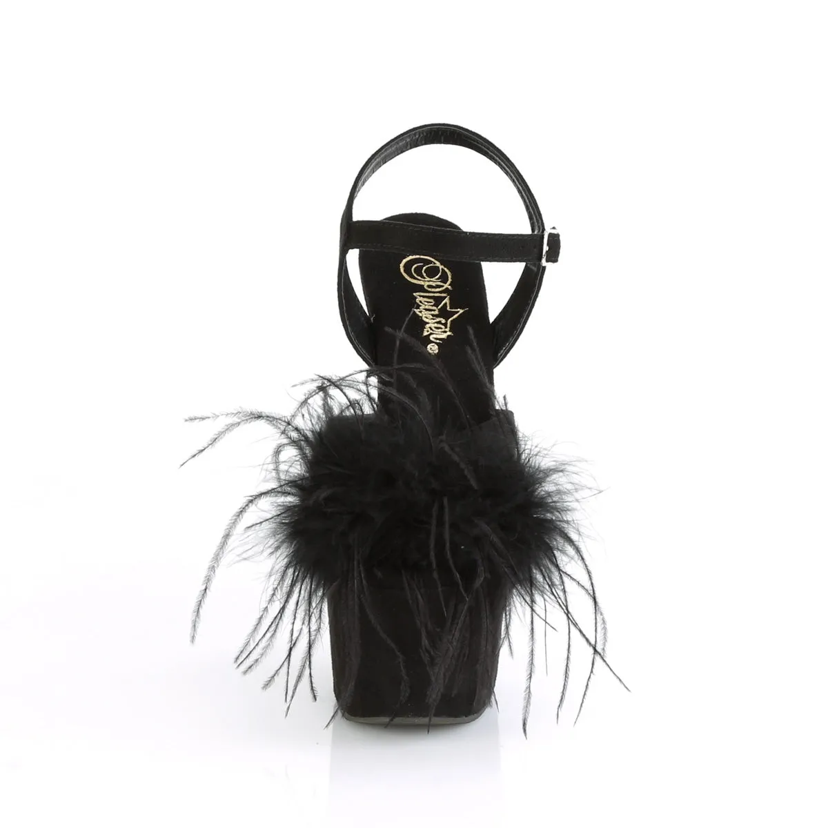 ADORE-709F Pleasers 7 Inch Heel Black Feather Pole Dancing Heels