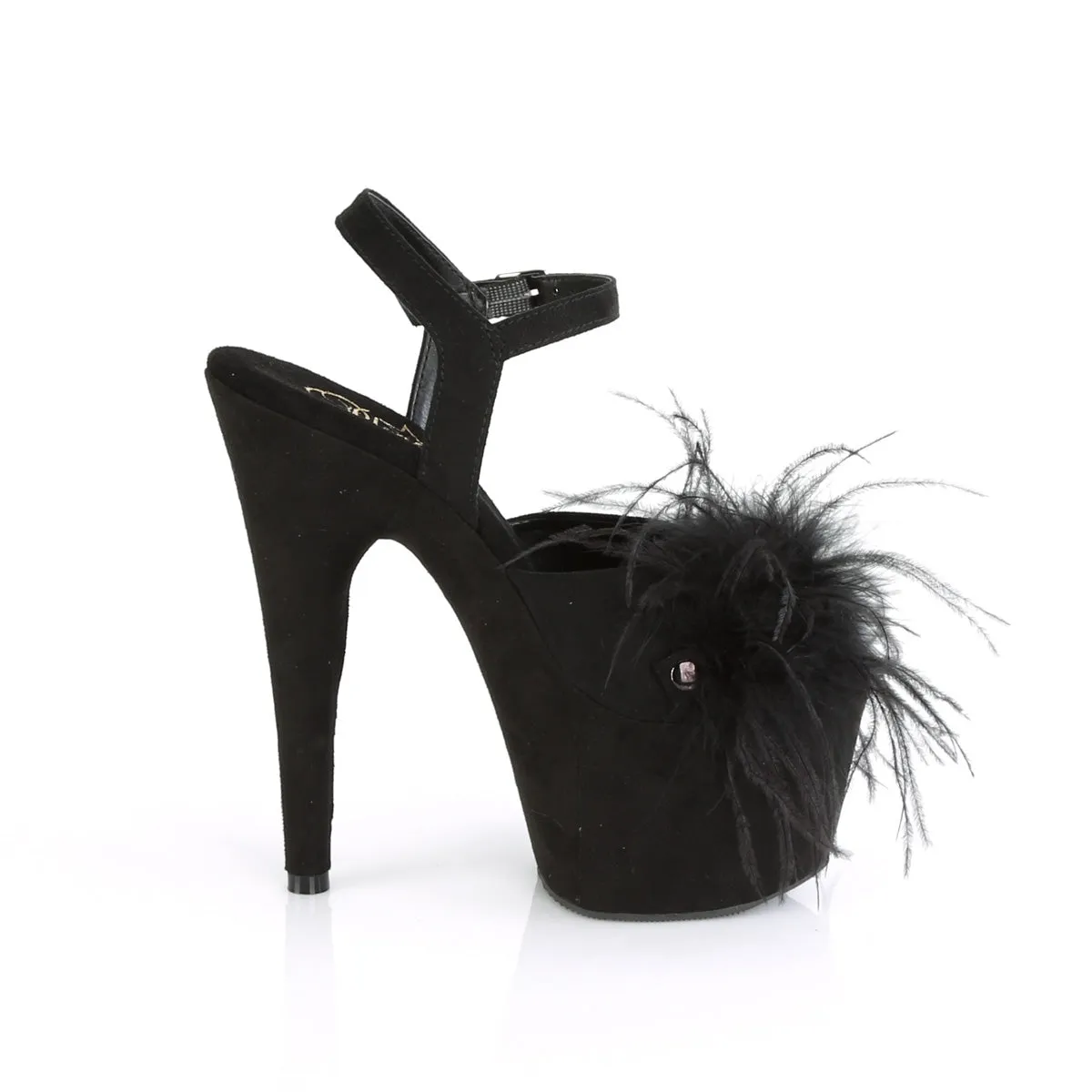 ADORE-709F Pleasers 7 Inch Heel Black Feather Pole Dancing Heels
