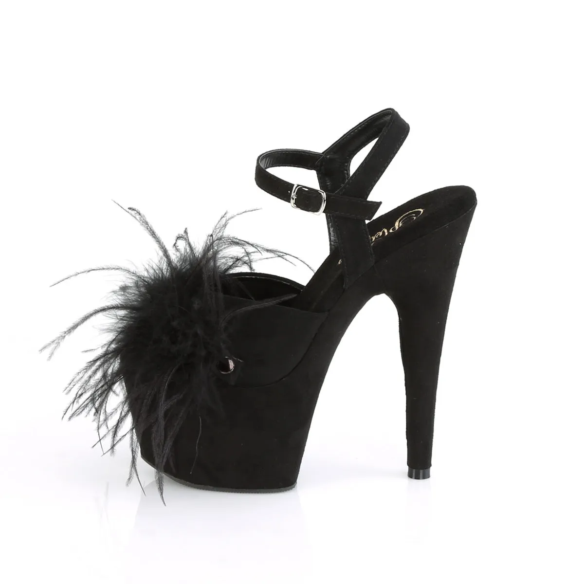 ADORE-709F Pleasers 7 Inch Heel Black Feather Pole Dancing Heels