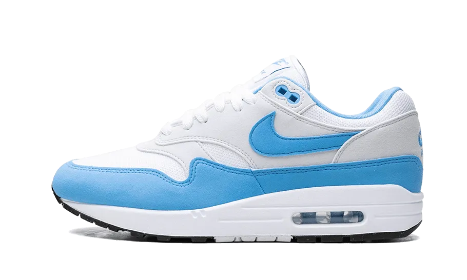 running with sunglasses flat - sole shoes Air Max 1 White University Blue