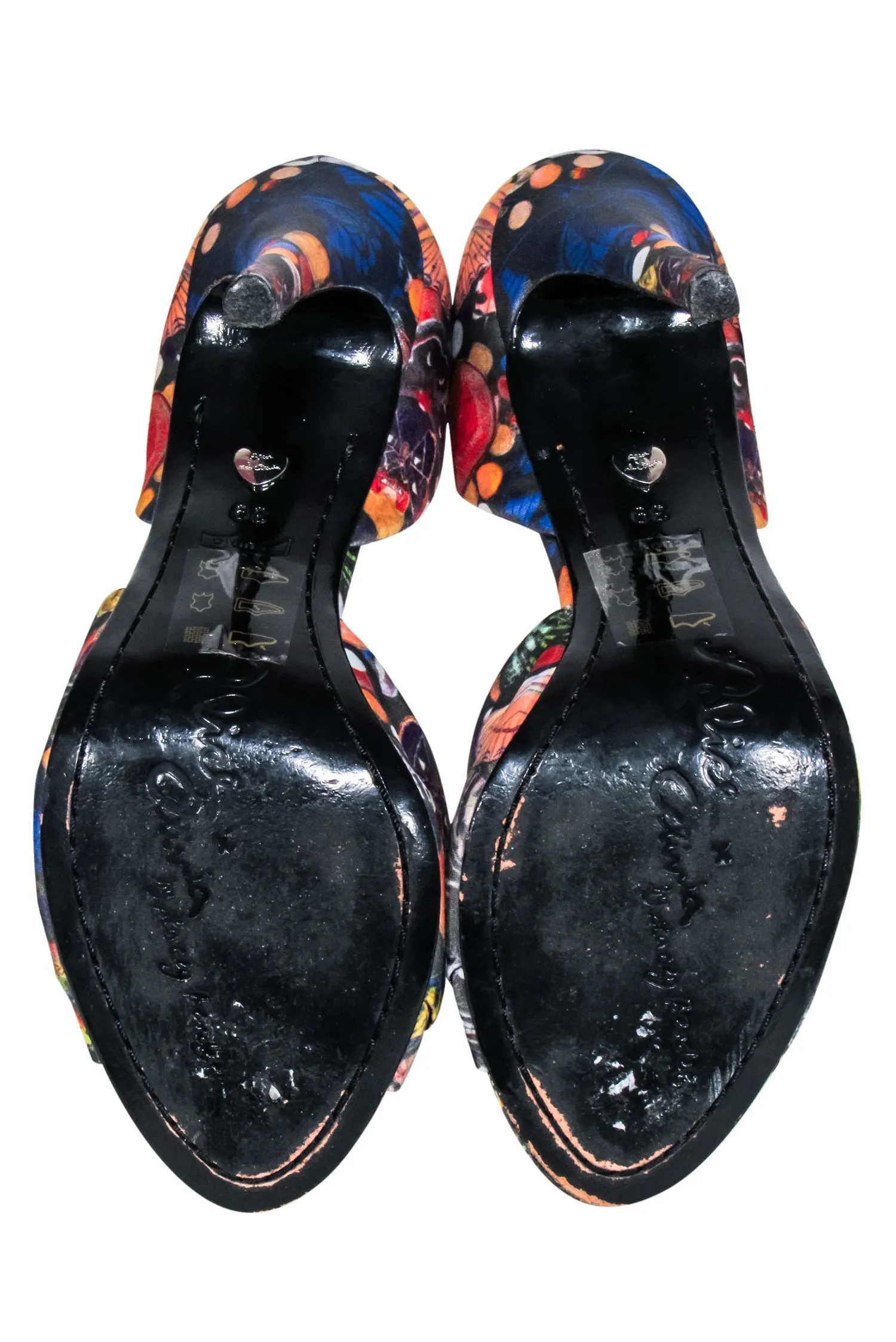 Alice & Olivia - Blue & Multi Color Butterfly Print Open Toe Pumps Sz 9