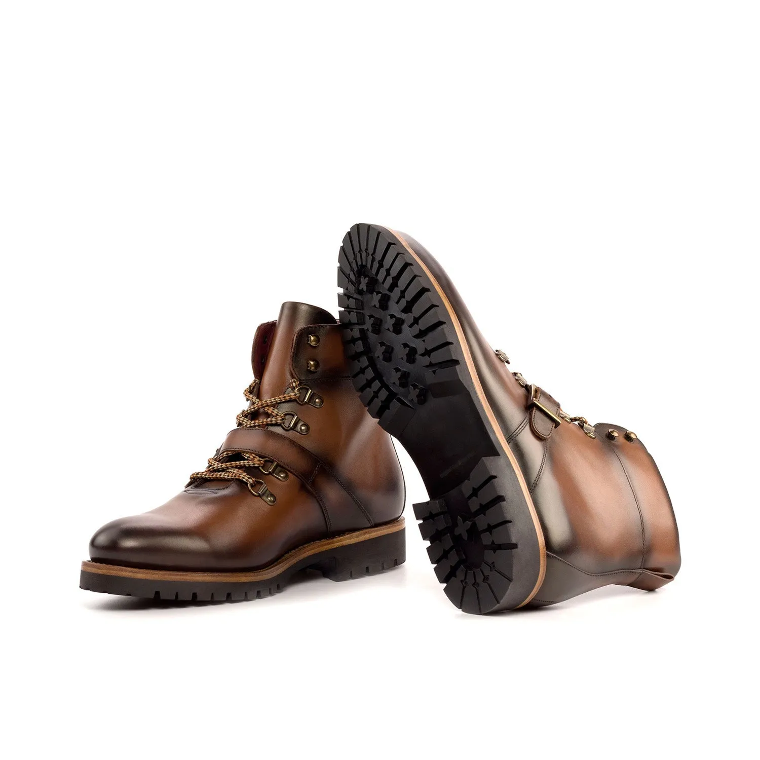 Ambrogio Bespoke Men's Shoes Brown Calf-Skin Leather Hiking Boots (AMB2355)
