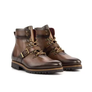 Ambrogio Bespoke Men's Shoes Brown Calf-Skin Leather Hiking Boots (AMB2355)