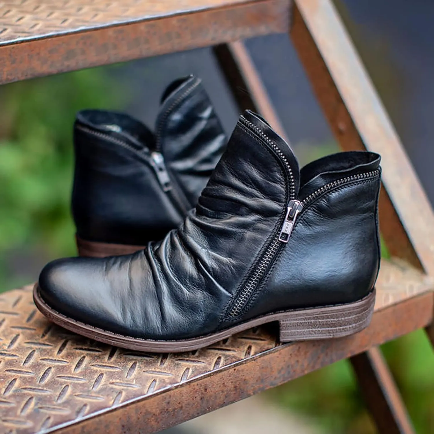AMDBEL Ankle Boots for Women Arch Support Womens Low Heel Fashion Lace Up Zipper Booties Slip On Vintage Leather Fall Boots