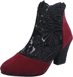 AMDBEL Chunky Heel Boots For Women Dressy Women's Boots Sexy Lace See-Through Boots Casual Breathable Ankle Boots with Heels
