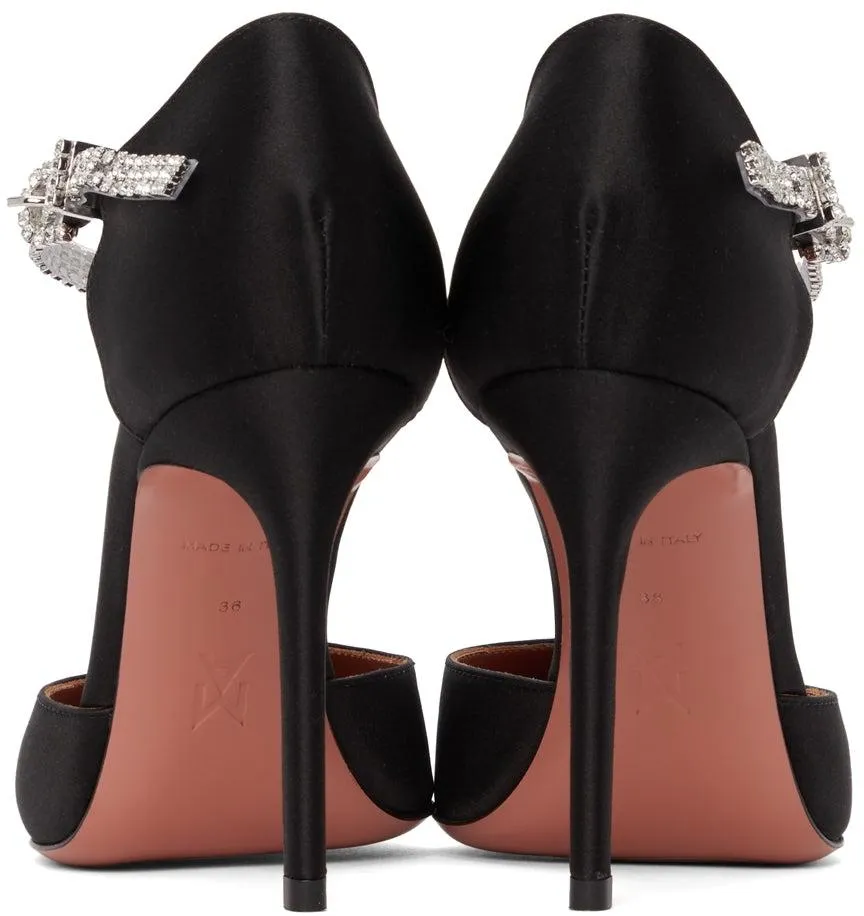 Amina Muaddi Black Satin Ursina 105 Heels