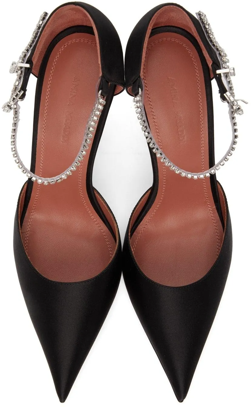Amina Muaddi Black Satin Ursina 105 Heels