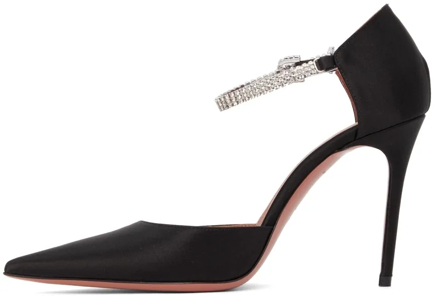 Amina Muaddi Black Satin Ursina 105 Heels