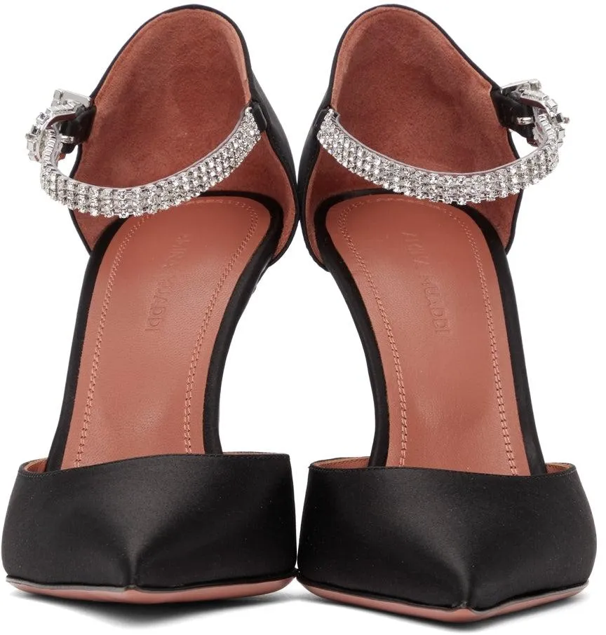 Amina Muaddi Black Satin Ursina 105 Heels