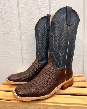 Anderson Bean Men's Chocolate Lux Caiman & Petrolia Bella Blue Square Toe Cowboy Boots 338112
