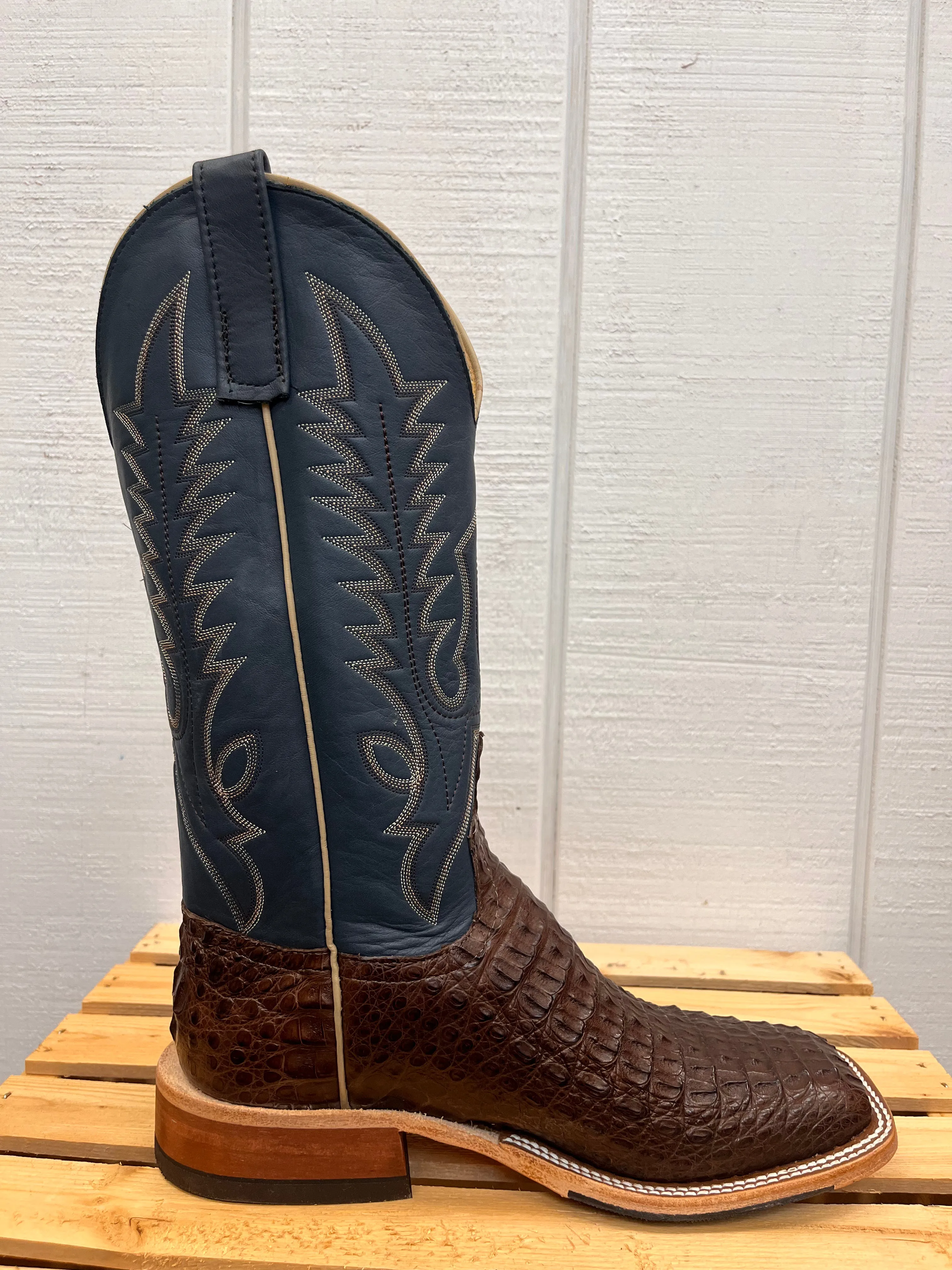 Anderson Bean Men's Chocolate Lux Caiman & Petrolia Bella Blue Square Toe Cowboy Boots 338112