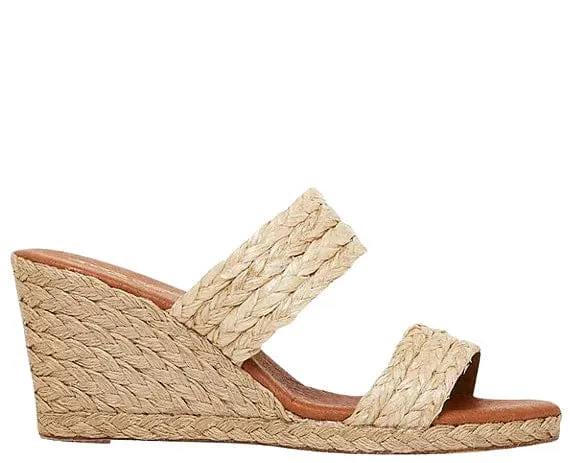Andre Assous Nolita Beige Woven Rafia Espadrille Wedge Sandal