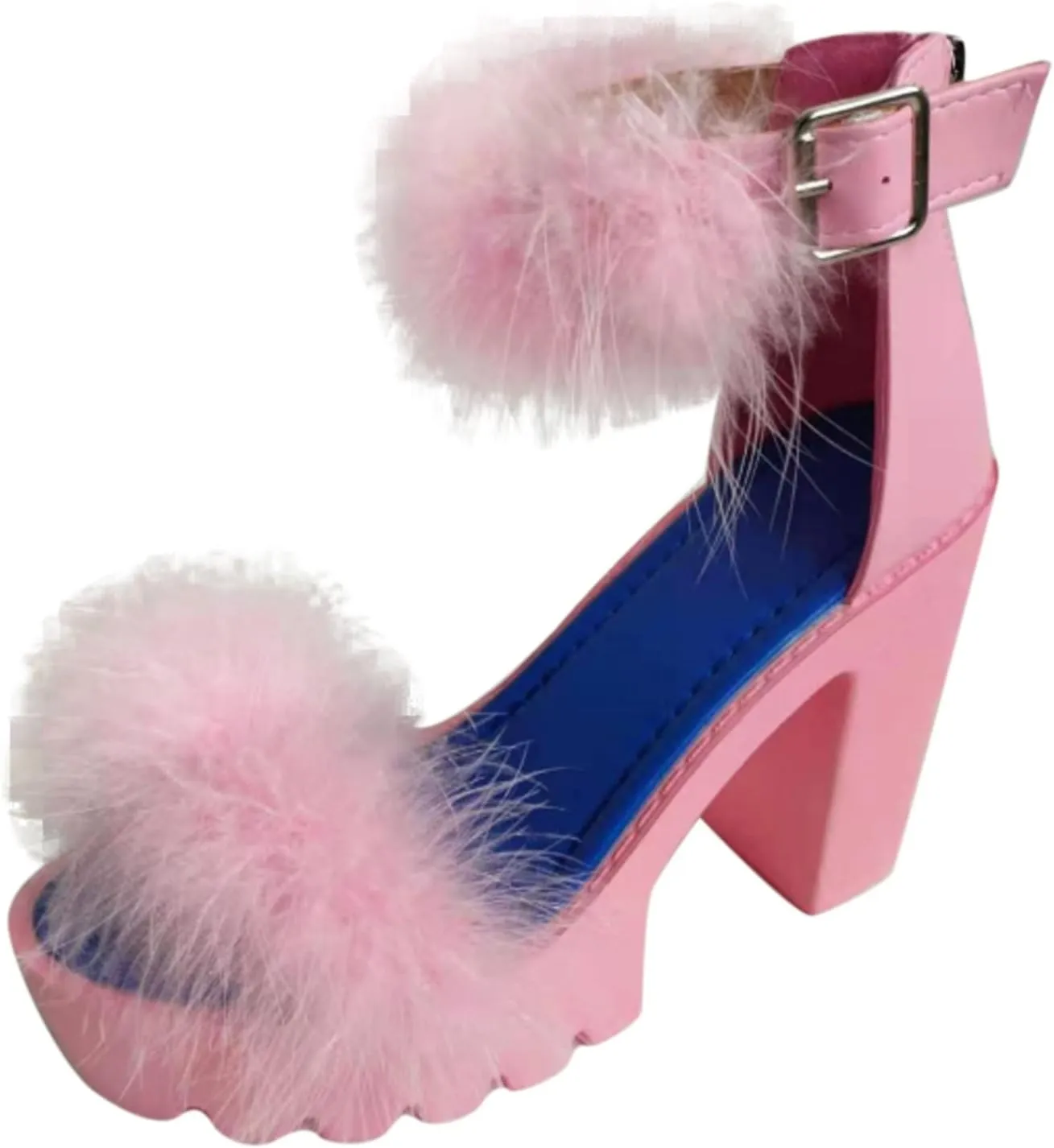 Aniywn Women's Open Toe Faux Fur Ankle Strap Chunky Platform High Block Heel Sandal Sexy Wedding Dress Pumps Sandals