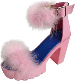 Aniywn Women's Open Toe Faux Fur Ankle Strap Chunky Platform High Block Heel Sandal Sexy Wedding Dress Pumps Sandals