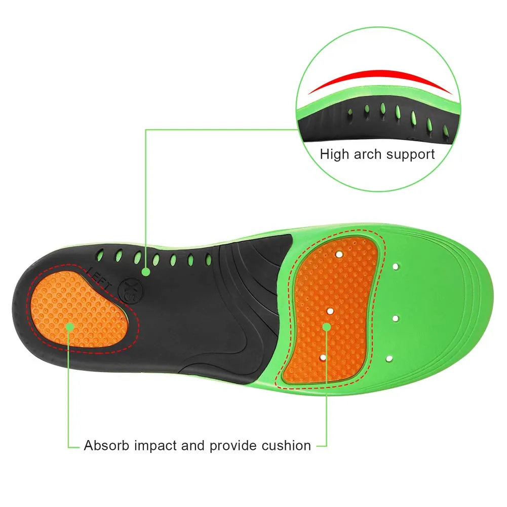 Arch Support Insoles for Women and Men, Orthotic Inserts for Plantar Fasciitis,Flat Feet,High Arch Green XS(Mens 4-6 Womens 5-7)