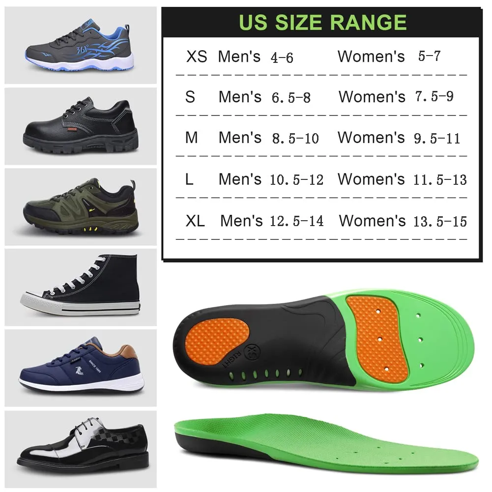 Arch Support Insoles for Women and Men, Orthotic Inserts for Plantar Fasciitis,Flat Feet,High Arch Green XS(Mens 4-6 Womens 5-7)