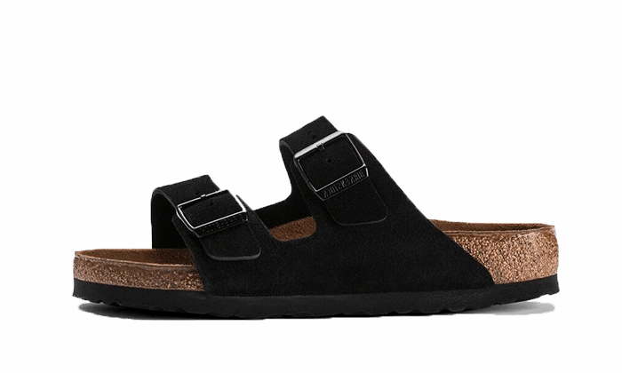 Outdoor Slides Quality Lifestyle Shoes Arizona Suede Leather Soft Footbed Black