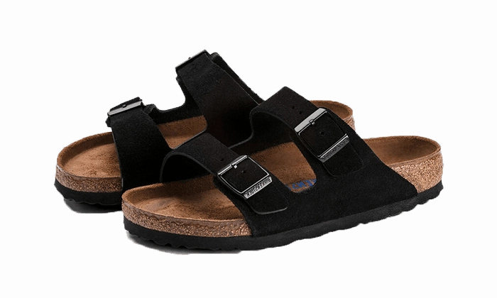 Arizona Suede Leather Soft Footbed Black Active Style Slides synthetic material