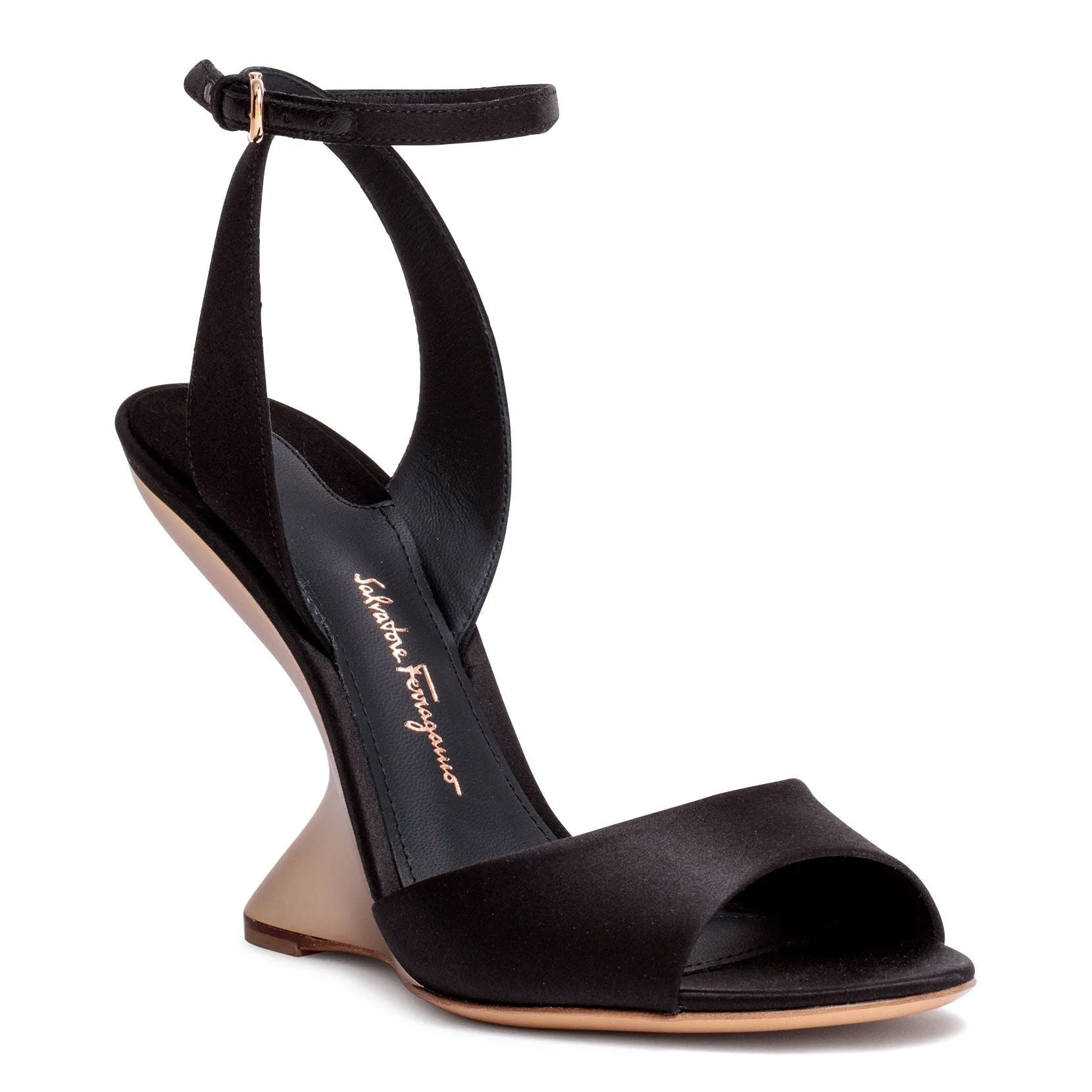 Arsina 105 black satin wedge sandal