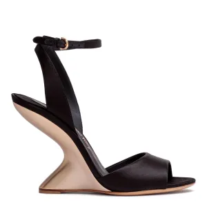 Arsina 105 black satin wedge sandal