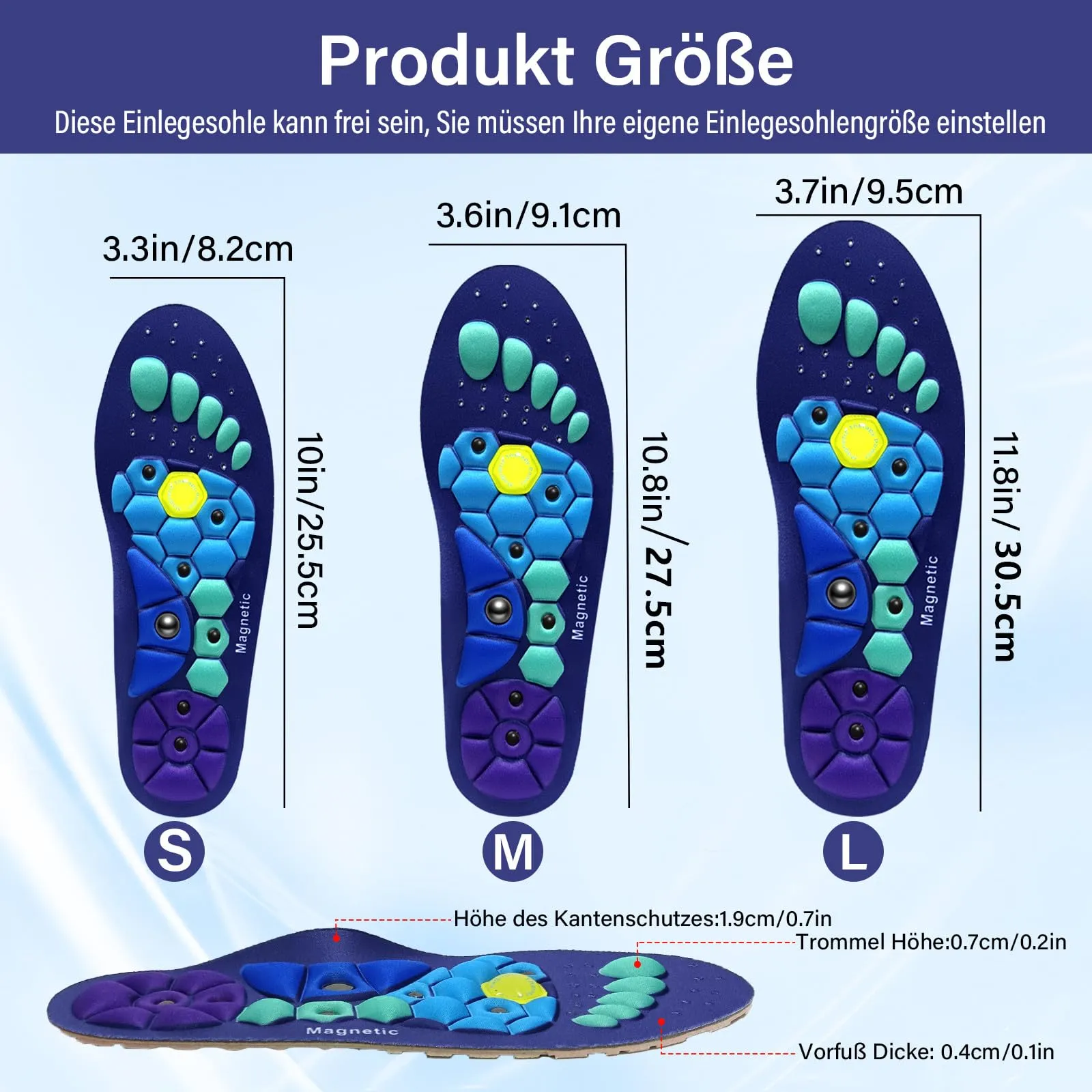 Audasi Magnetic Insoles for Weight Loss, Massage Shoe Insoles Acupuncture Shoe Insoles Orthopedic for Men and Women Plantar Fasciitis Reflexology Acupressure Insoles (M) Blue