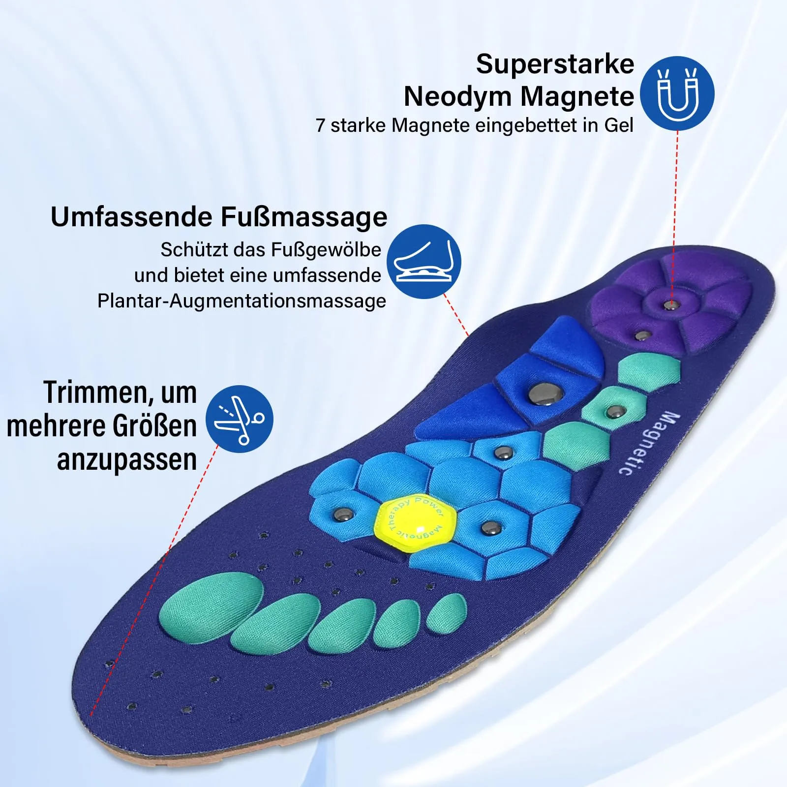 Audasi Magnetic Insoles for Weight Loss, Massage Shoe Insoles Acupuncture Shoe Insoles Orthopedic for Men and Women Plantar Fasciitis Reflexology Acupressure Insoles (M) Blue