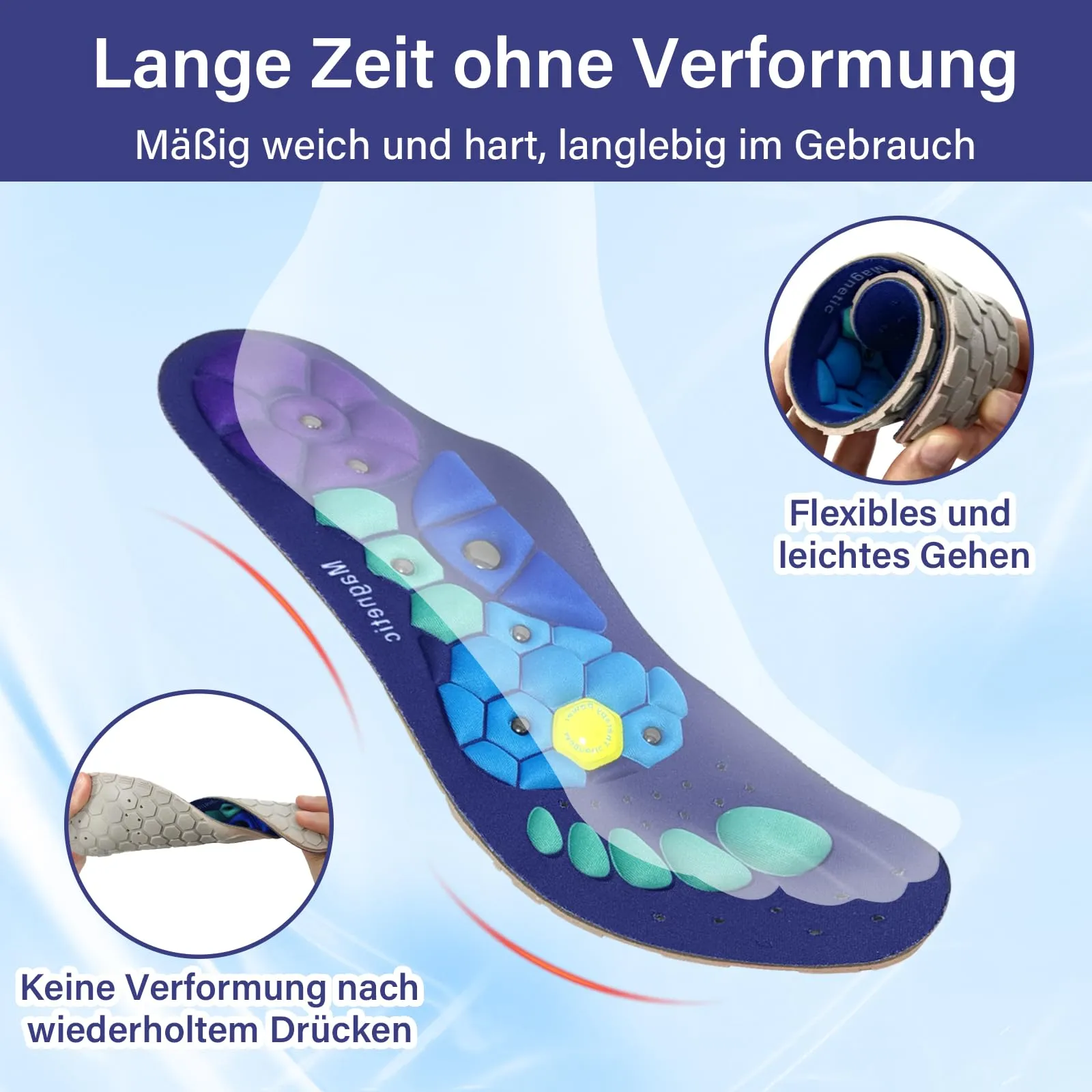 Audasi Magnetic Insoles for Weight Loss, Massage Shoe Insoles Acupuncture Shoe Insoles Orthopedic for Men and Women Plantar Fasciitis Reflexology Acupressure Insoles (M) Blue