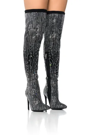 AZALEA WANG ANALIA RHINESTONE SPARKLE STILETTO BOOT IN BLACK
