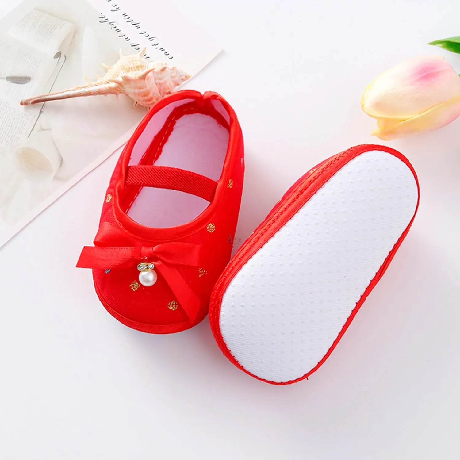 Baby Walking Shoes, Infant Baby Boys Girls Soft Sole Shoes Hanging Pearl Cute Bow Princess Shoes 0-9 Months