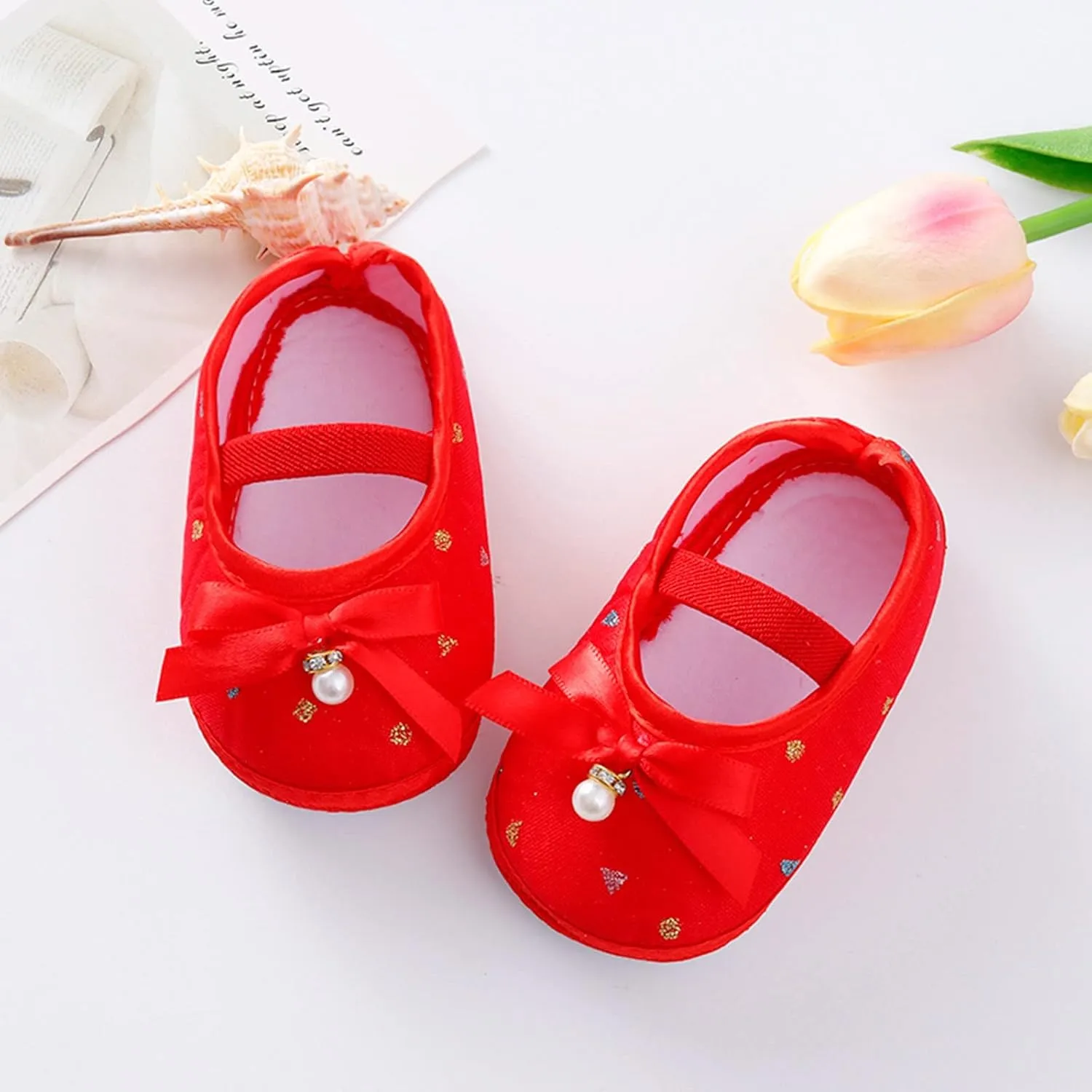 Baby Walking Shoes, Infant Baby Boys Girls Soft Sole Shoes Hanging Pearl Cute Bow Princess Shoes 0-9 Months