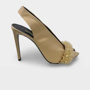 Balenciaga Beige Satin High Heels with beads