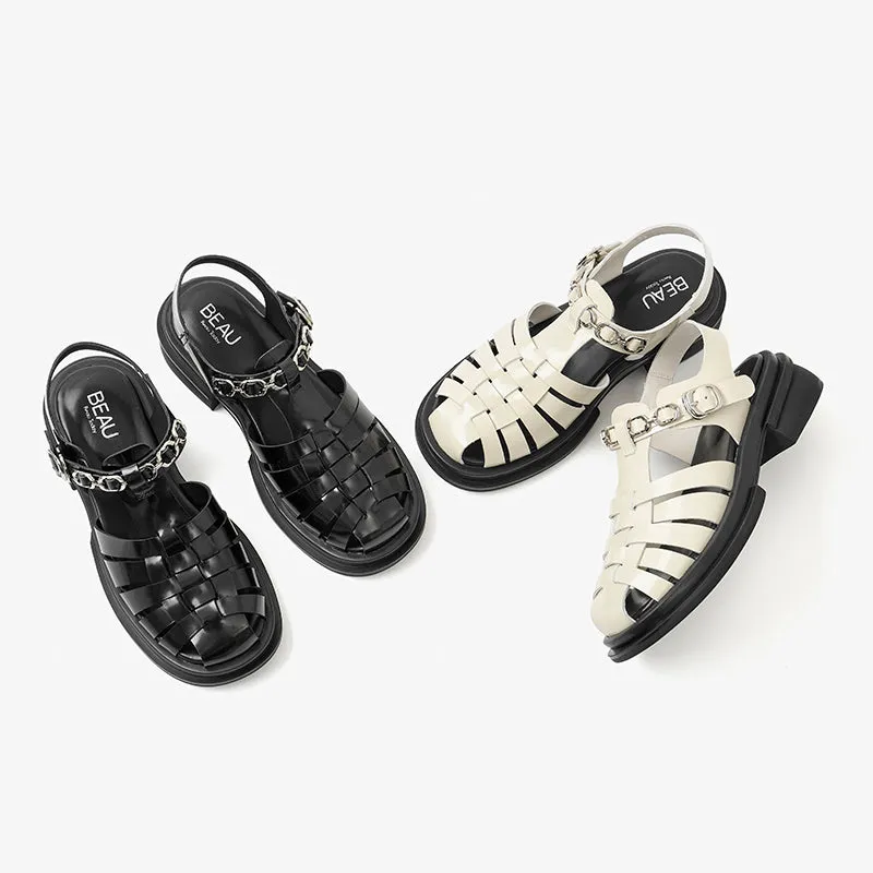 BeauToday Block Heel Gladiator Sandals for Women with Metal Decoration