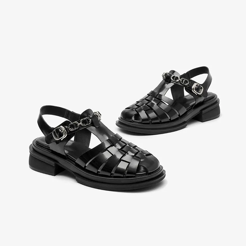 BeauToday Block Heel Gladiator Sandals for Women with Metal Decoration