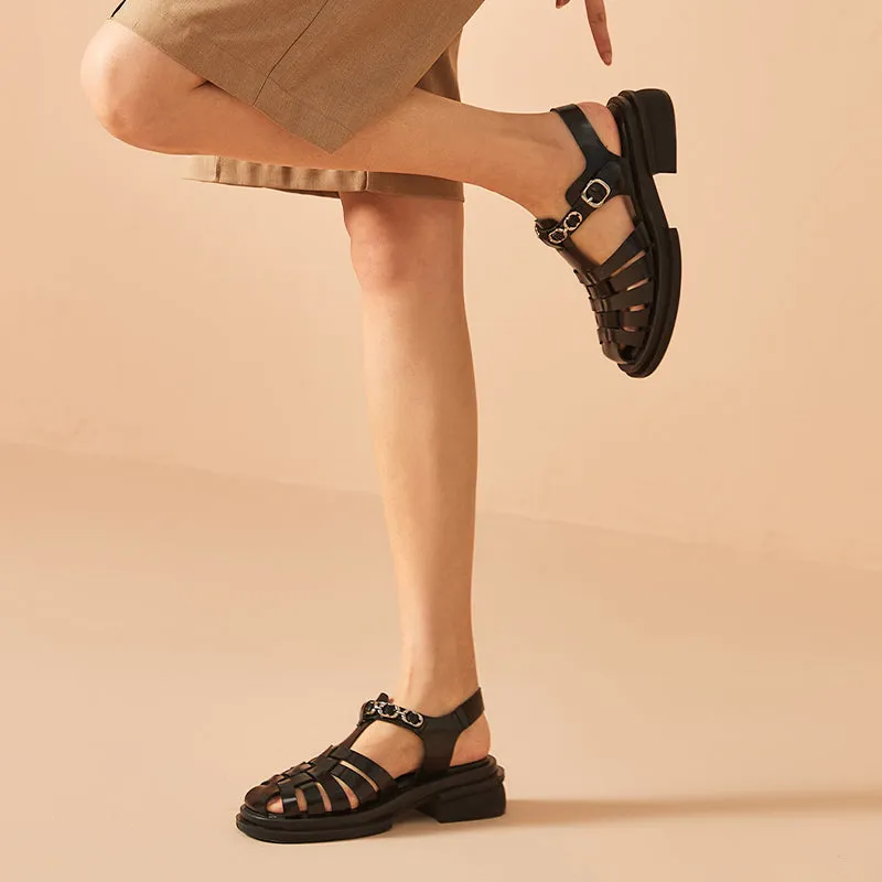 BeauToday Block Heel Gladiator Sandals for Women with Metal Decoration