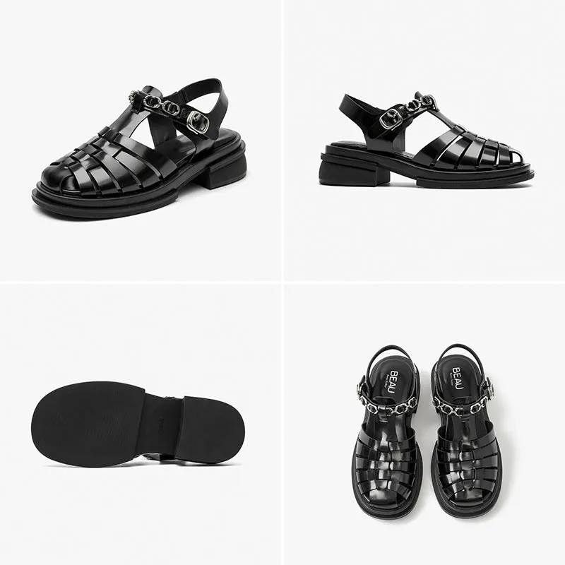BeauToday Block Heel Gladiator Sandals for Women with Metal Decoration
