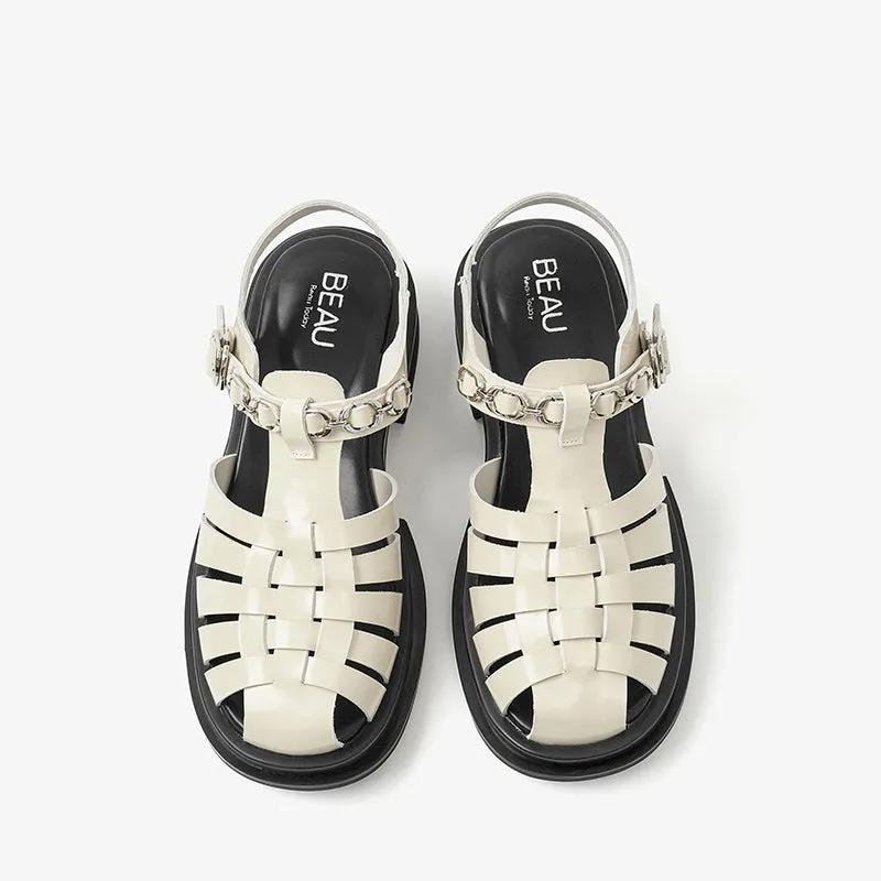 BeauToday Block Heel Gladiator Sandals for Women with Metal Decoration